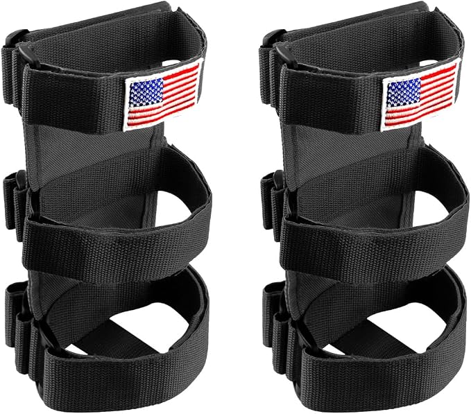 Ohleats Roll Bar Fire Extinguisher Holder, Adjustable Fire Extinguisher Mount Strap with American Flag Pattern, Car Accessories Fixed Belt for Wrangler JK JKU TJ CJ Gladiator (Black-2PCS)