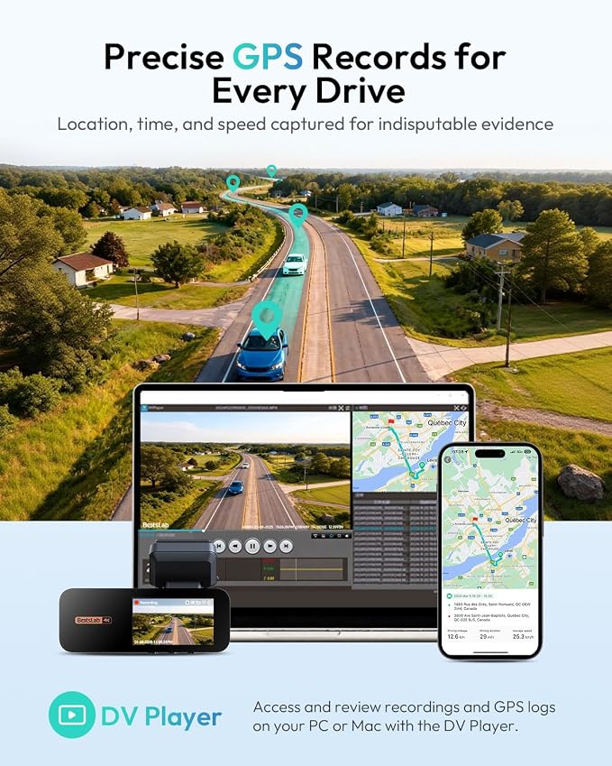 BOTSLAB 4K Dash Cam Front and Rear, 170° Ultra Wide Car Camera, 4K+2K Dashcam with ADAS, Night Vision, 24/7 Parking Mode, STARVIS Sensor, WDR, 5.8GHz WiFi, Built-in GPS, Loop Recording (No SD Card)