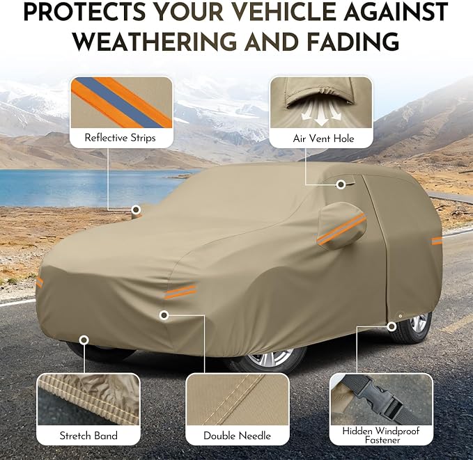 Kaugung Custom Fit Car Cover for Hyundai Palisade (2019-2025), Heavy Duty All Weather Waterproof Outdoor SUV Cover, Sun Rain Snow UV Protection with Driver Door Zipper, Mirror Pockets & Air Vents