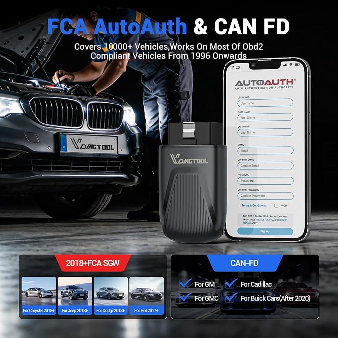 VDIAGTOOL D200 Bidirectional OBD2 Scanner, Bluetooth Car Diagnostic Scan Tool, Full System Diagnosis, 26 Resets (49+ Upgradeable), Lifetime Free Updates, CAN-FD & FCA AutoAuth for iOS & Android