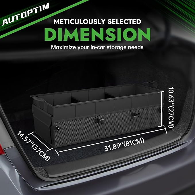 AUTOPTIM Car Trunk Organizer - 85L Collapsible Car Organizer with Non Slip Bottom & Multiple Pockets for Groceries, Trunk Storage with Base Panel for SUV Sedan Van, 3 Compartments (Black, X-Large)
