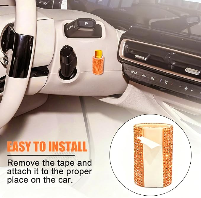 Upright Car Chapstick Holder, Bling Insulating Lip Balm Holder,Rhinestone Car Accessories for Women Interior ,Suitable for Most Vehicles. (Orange)