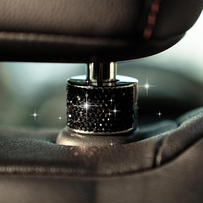 Rislobx 2PCS Magnetic Car Headrest Collars, Rhinestone Car Head Rest Collars Rings Decor, Bling Car Accessories for Women, Interior Decor Car SUV Truck (Black)