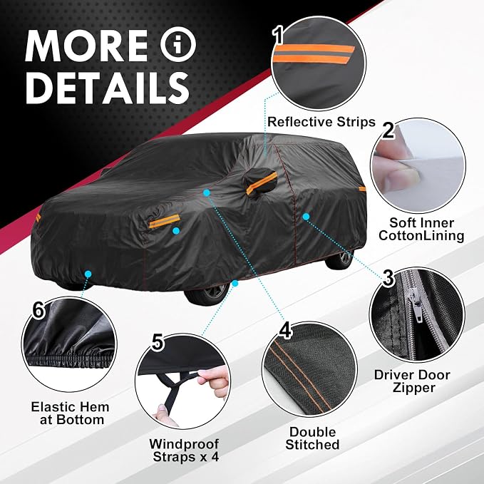 Minivan Car Cover Waterproof All Weather, 6 Layer Car Cover with Cotton Liner Universal Fit for Dodge Grand Caravan, Honda Odyssey, Toyota Sienna, Chrysler Pacifica, Chevy Traverse