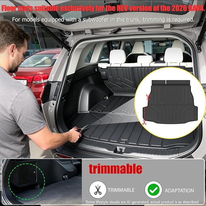 Floor Mats & Cargo Liner for 2026 Toyota RAV4 PHEV(Suitable for Plug-in Hybrid), All Weather TPE Custom Fit Floor Mat Set with Waterproof Anti-Slip Protection,Accessories for 2026 RAV4 PHEV