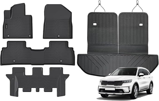 Auxko All Weather Floor Mats Cargo Mat for Kia Sorento 7 Seats 2016-2020 with Backrest Mat TPE Liners All Season Accessories Guard Odorless Anti-Slip Floor Liners Trunk Tray