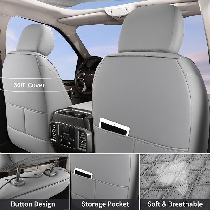 Huidasource 2007-2017 Wrangler JK Seat Covers 4 Door, Waterproof Wrangler Leather Seat Cover, Front&Rear Seat Cushion Protector Fit for Jeep Wrangler JK 4-Door Sahara Sport Rubicon(Full Set/Gray)