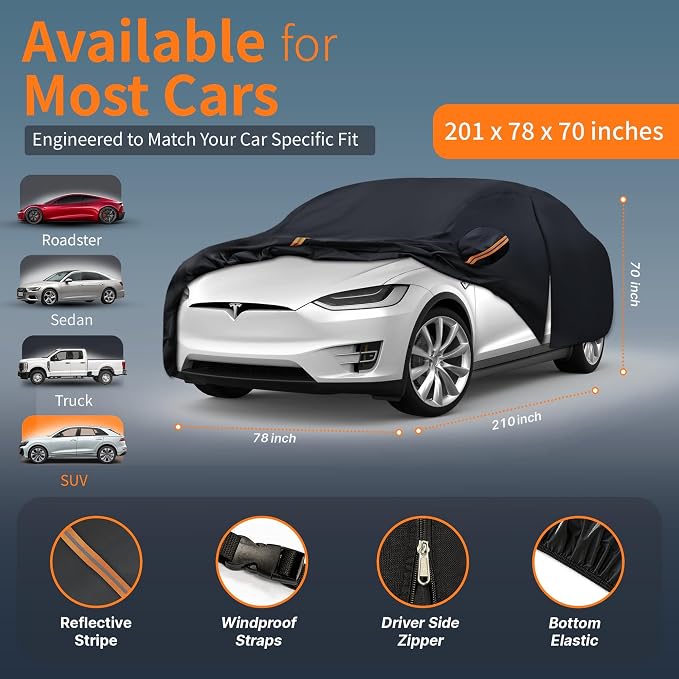 SUV Cover Outdoor Car Covers(Length up to 201 inch) Universal Fit for Lexus RX,VW Atlas,Kia Telluride,Hyundai Palisade,Chevrolet Equinox,Blazer,Audi SQ7/8,BMW X5/X6,Honda CR-V, RAV4 etc.