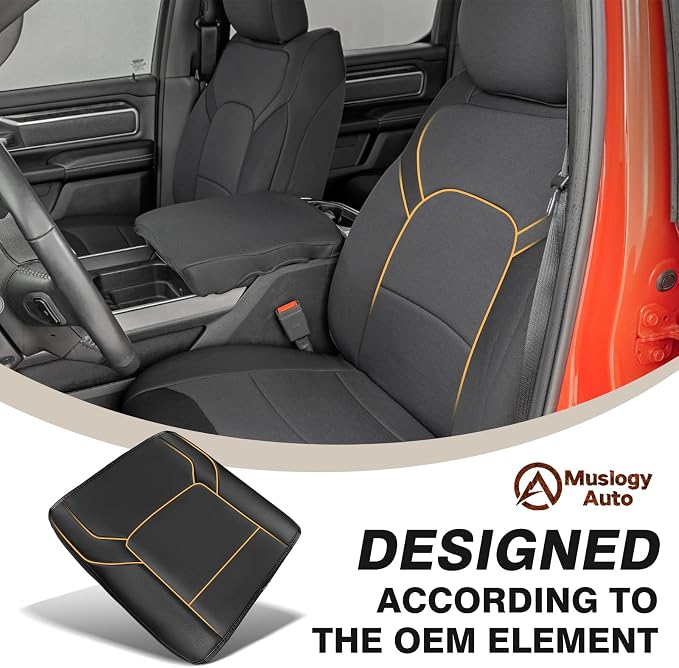 Muslogy Center Console Armrest Cover Fit for Dodge Ram1500 2500 3500 2019-2026 Accessories, Comfort Armrest Pad Console Lid Cushion Vegan Leather Regular Thick(Bucket Seat ONLY, NO Limited,Laramie)