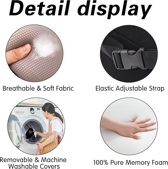 Really Cozy Car Headrest Pillow, Car Neck Pillow for Driving - Linen Gray | 100% Memory Foam and Breathable Removable Cover, Ergonomic Design - Car Pillow with Adjustable Strap for Neck Pain Relief