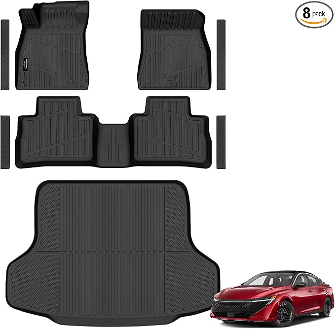 Floor Mats & Cargo Liner Custom Fit for Nissan Sentra 2026, Door Sill Guards, All Weather TPE Rubber Anti-Slip 1st & 2nd Row & Trunk Mat Floor Liners for Sentra 2026 Accessories, Black