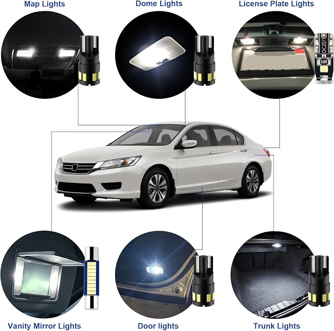 EASY EAGLE LED Interior Car Lights for Honda-Accord-2013-2022: 14 Piece Kit White LED Light Bulbs - Super Bright 6000K + Install Tool