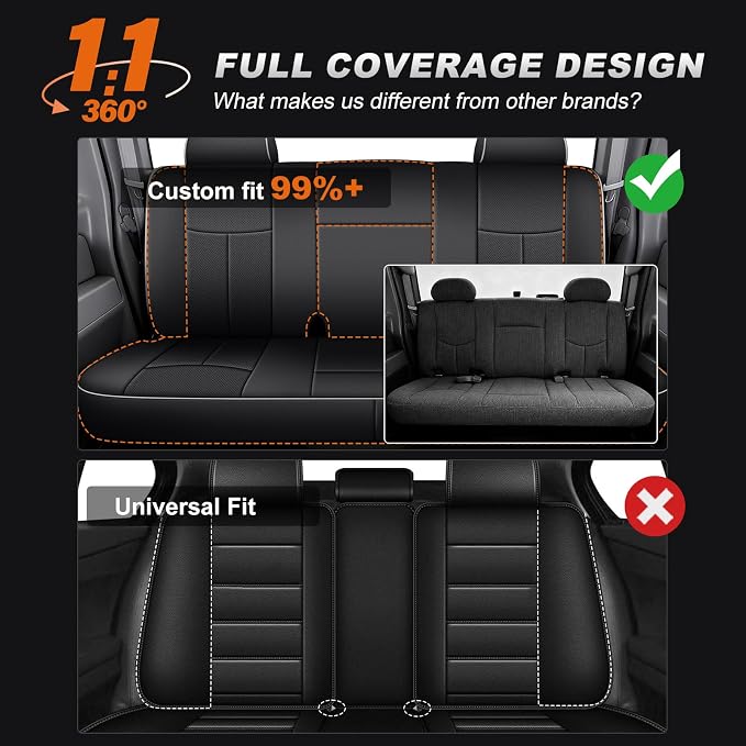 AOMSAZTO Car Seat Cover for Chevy Silverado/GMC Sierra 1500 (1999-2006) - Black with White Trim Full Set Seat Covers