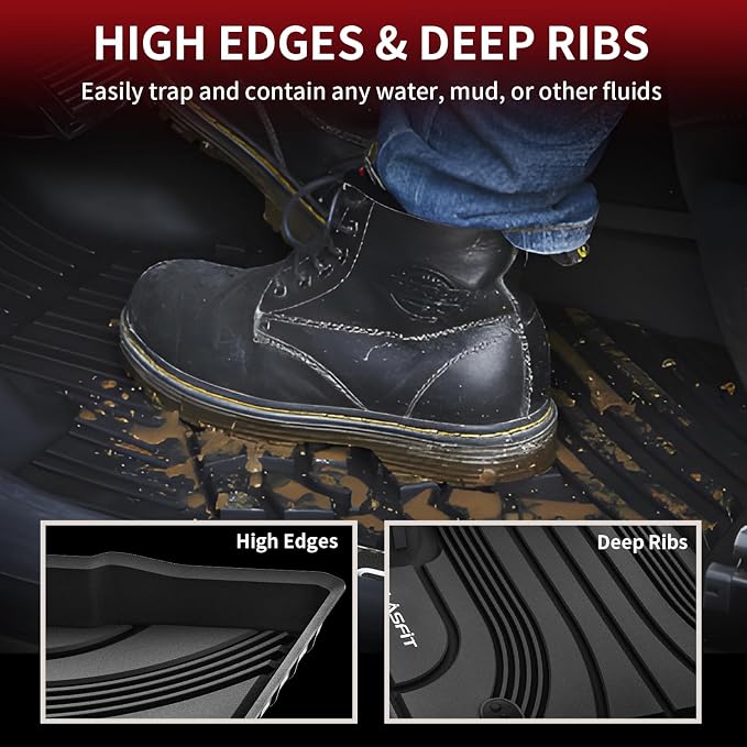 LASFIT Floor Mats for Hyundai Santa Fe Hybrid PHEV 2021 2022 2023 (Only Fit Hybrid & PHEV, Not Fit Gas) All Weather TPE Custom Fit Car Floor Liners 1st & 2nd Row Mats Accessories, Black