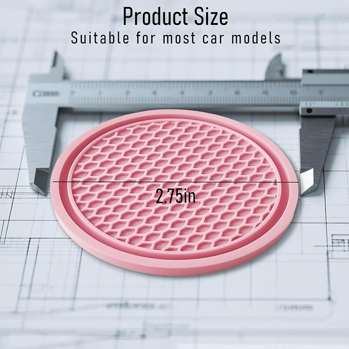 Car Cup Holder Coaster 4 Pack - Non Slip & Shockproof,Flexible PVC Rubber Insert for Car/Truck/SUV/Van (2.75"x0.2") Universal Fit Auto Cup Holders Accessories for Women and Man (Pink)