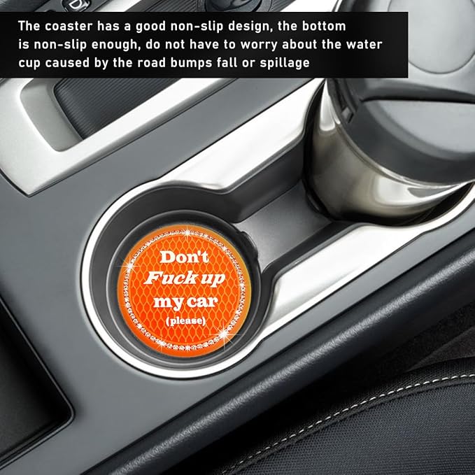 Ziciner 2 Pack Bling Car Cup Holder Coaster, 2.75 Inch Anti-Slip Auto Insert Cup Coaster, Crystal Car Drink Cup Mat Perfect for Women Girls, Universal Interior Decor Accessories (Orange)