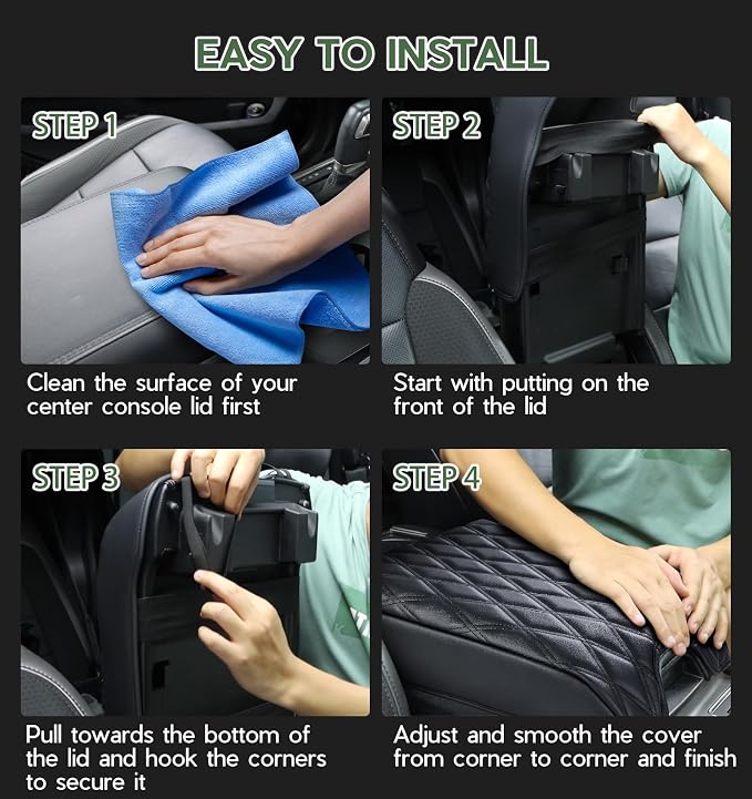 Sinvanho Center Console Cover Compatible with Ford F150 2015-2020, F250 F350 F450 2017-2022, Expedition 2018-2024, PU Leather Armrest Box Cover, Truck Interior Accessories, Anti-Scratch Protector