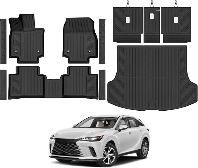 Custom Fit Floor Mats for 2023-2026 Lexus RX RX350/RX350H/RX500h | (NOT for RX450h+ PHEV)All Weather TPE Floor Liners & Trunk Mat & Backrest Mats & Door Sill Guard | Full Set Accessories