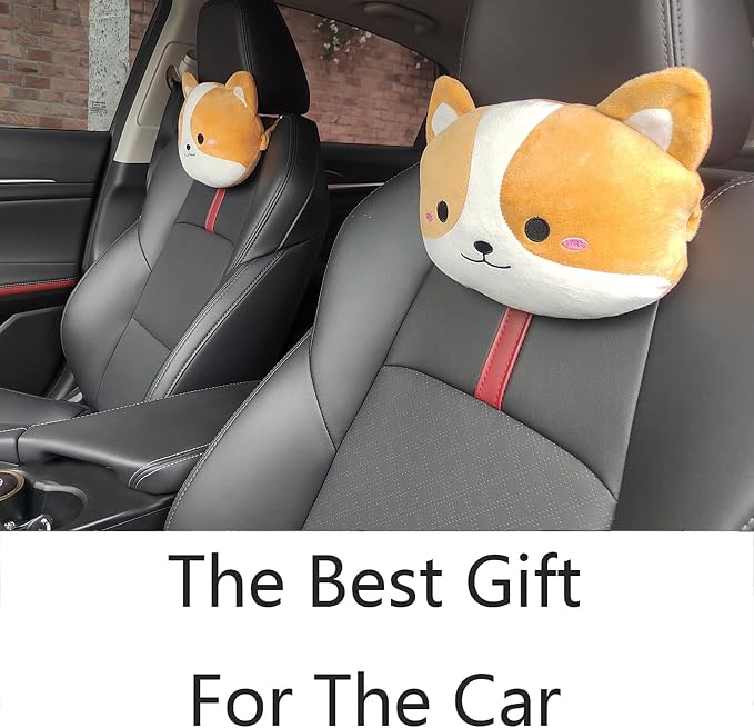 Sexysamba Car Headrest Pillow,Cartoon Neck Pillow for Car,Comfortable Soft Seat Pillow for Driving,Head Rest Cushion,Cute Neck Pillow for Travelling and Home 2Pcs (Corgi)