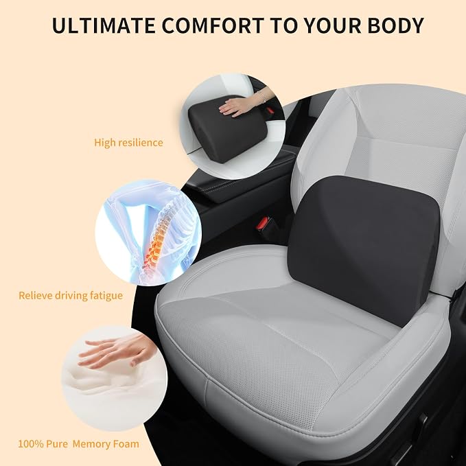 Memory Foam Lumbar Support Pillow for Tesla Black 1pc | For model Y / 3 / S / X / Lower Back Support for Car Improved Posture Backrest Mid / Lower Back Support Cushion for Car Seat