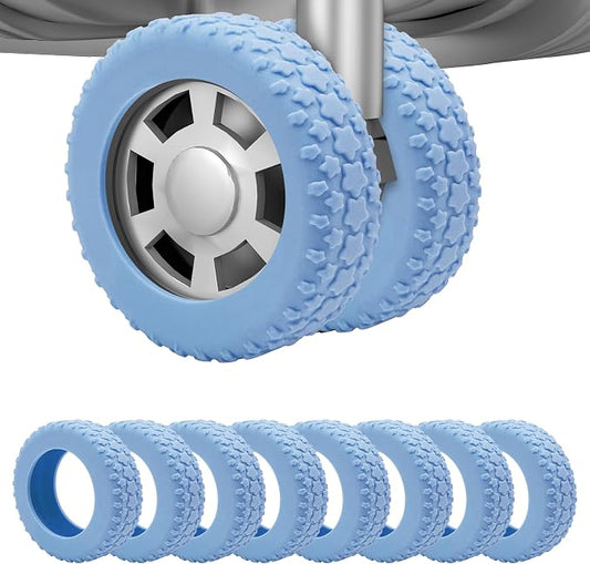 8PCS Silicone Luggage Wheel Covers for 2-2.4" Luggage Wheel Protector,Blue | Protective suitcase wheel sleeves for compatible carry-on luggage, daily travel rolling, and one 4x2 double-wheel suitcase.