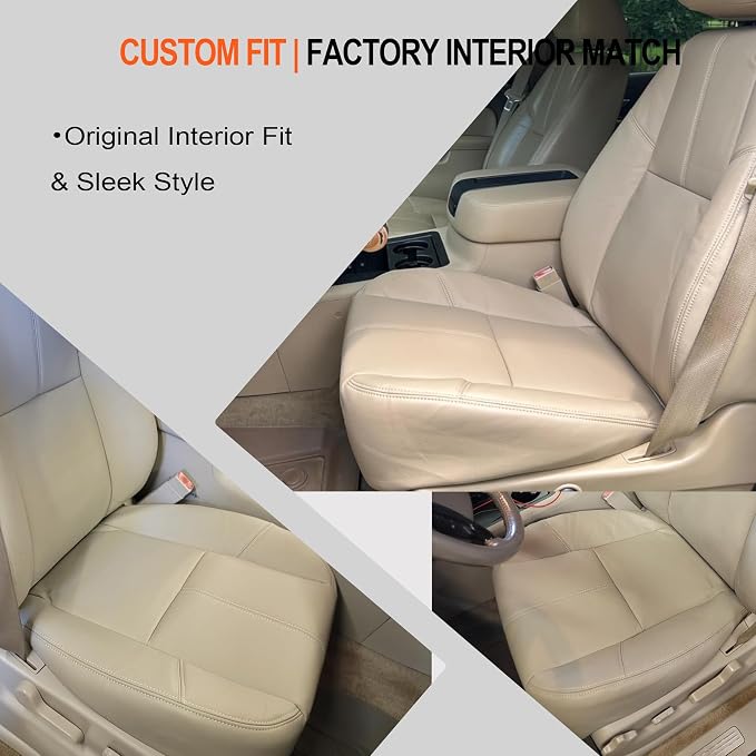 GXARTS Driver or Passenger Side Bottom Replacement Leather Seat Cover 333 Light Cashmere Light Tan Fit for Chevy Silverado Tahoe Suburban Avalanche GMC Sierra Yukon 2007 2008 2009 2010 2012 2013 2014