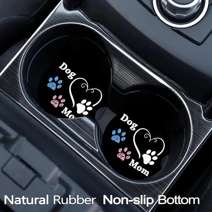 2 Pack Dog Mom Paw Car Cup Holder Coasters Universal Neoprene Coasters | 2.75" Universal Size Anti Slip Rubber Mat, Auto Cup Holder Accessories for SUV Truck, Dog Mom Paw Gifts for Women Men Mom