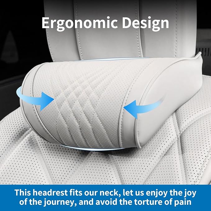 Car Neck Pillow for Driving Memory Foam Headrest Nappa Leather Head Rest for Most Cars SUV Home Office Traveling