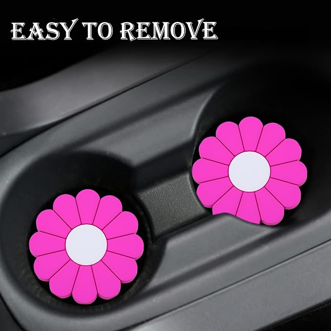 2-Pack Car Cup Holder Coaster Inserts, Daisy Shape, 2.75 Inch Non-Slip Silicone Cup Holder Insert, Universal Non-Slip Cup Holders, Car Accessories Interior for Women and Man (Rose Red)