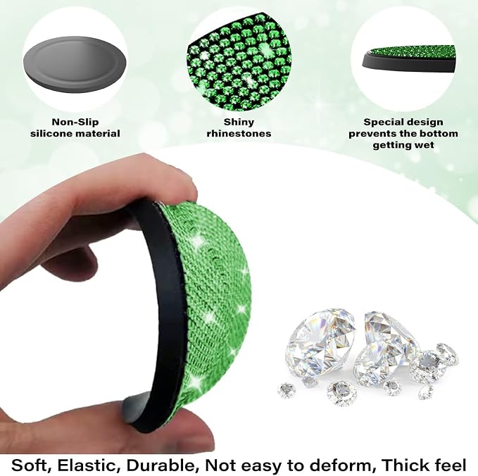 BFXM 4 PCS Bling Cup Holder Coaster, 2.75 inch Diamond Universal Non-Slip Silicone Cup Holder Coasters, Sparkly Bling Car Accessories for Women (Green)