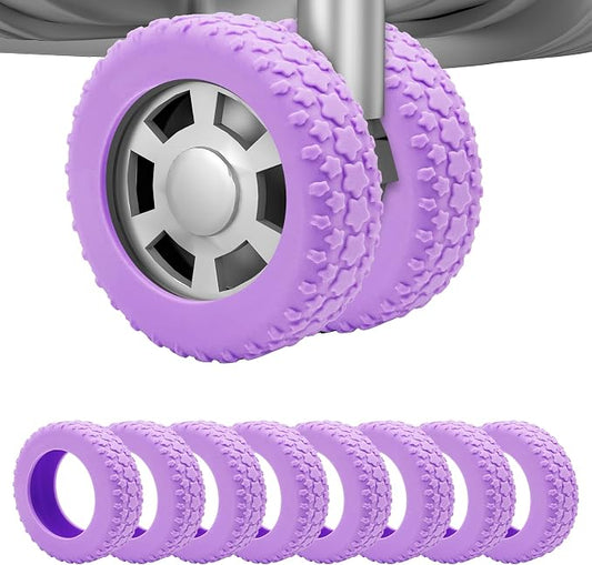 8PCS Silicone Luggage Wheel Covers for 2-2.4"Luggage Wheel Protector,Purple | Protective suitcase wheel sleeves for compatible carry-on luggage, daily travel rolling, and one 4x2 double-wheel suitcase.