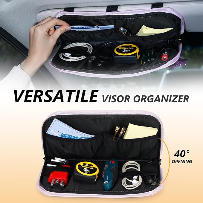 GNEGNI Tactical Car Sun Visor Organizer - Rigid MOLLE Panel Vehicle Storage Pouch with 3 Straps - Car Interior Document and Tool Holder for Truck, SUV, Jeep (13" x 7") (Pink)