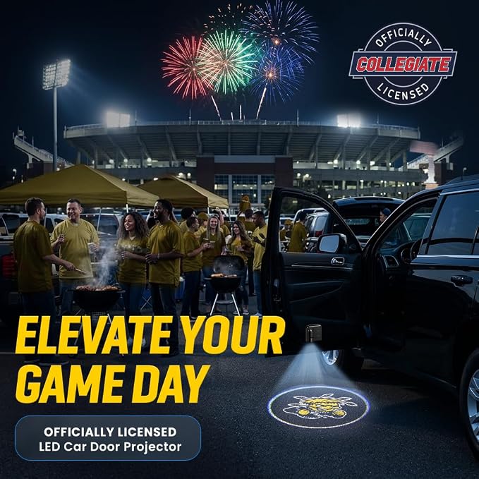Sporticulture American Football WS Shockers Car Door Lights Logo Shadow Display - Officially Licensed NCAA Car Accessories - Show Your Team Pride - Battery Powered, Universal Fit