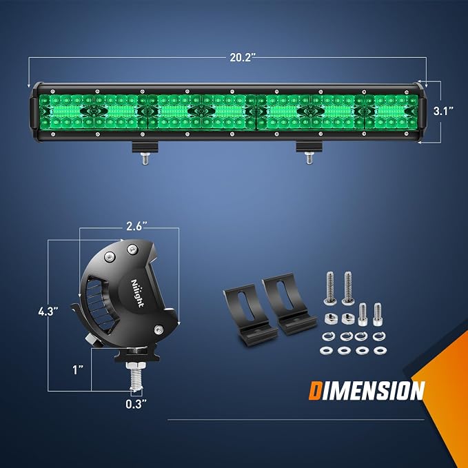 Nilight 20 Inch LED Light Bar Green Triple Row 420W Spot Flood Combo Off Road Driving Fog Fishing Hunting Emergency Safety Lighting for UTV Pick-up Van Boat Tractor