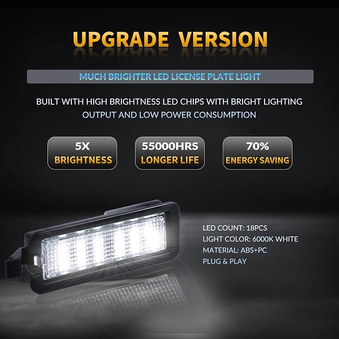 LED License Plate Light For 2015-2022 Dodge Charger Challenger Chrysler 300 Pacifica Jeep Compass Tag Lamp Assembly, 6000K White 1PCS
