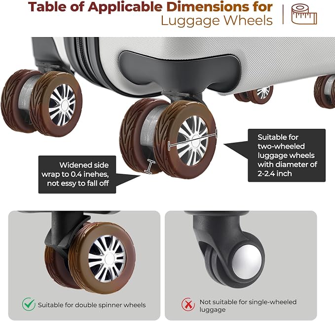 8Pcs Luggage Wheel Covers, Travel Accessories (Gradient Espresso Brown) | Wear-resistant & anti-noise silicone covers. Fits 2-2.4" wheels. Protects suitcase wheels. Travel essential for suitcases