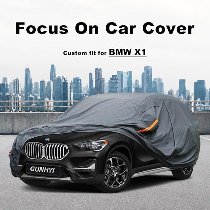 GUNHYI Premium Car Cover Custom Fit BMW X1 (2009-2026), 16 Layers Heavy Duty Car Cover Waterproof All Weather with Zipper Door for Sun Rain Snow Dust Uv Protection