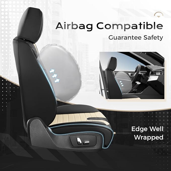 Coverado Car Seat Covers Front Seats, 2 Pack Waterproof Leather Front Seat Covers, Universal Fit for Cars SUVs Sedans,Black Beige