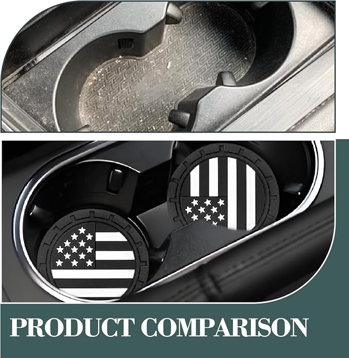 Automotive Universal Car Cup Holder Coasters 4 Pack, Non-Slip Silicone Cup Holder Insert 2.72~2.75 Inch, Anti-Skid Shockproof Drink Mat with Flag Design, Vehicle Interior Accessories Black