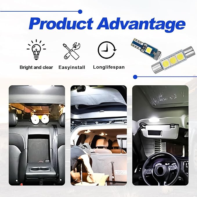 42 PCS Interior Car LED Dome Light Kit, Trunk Door Courtesy License Plate Light, white Super Bright White Dome Map Tail Cab Lights Bulb Kit Set, Car Dome Map Dash Door Trunk Indicator Light