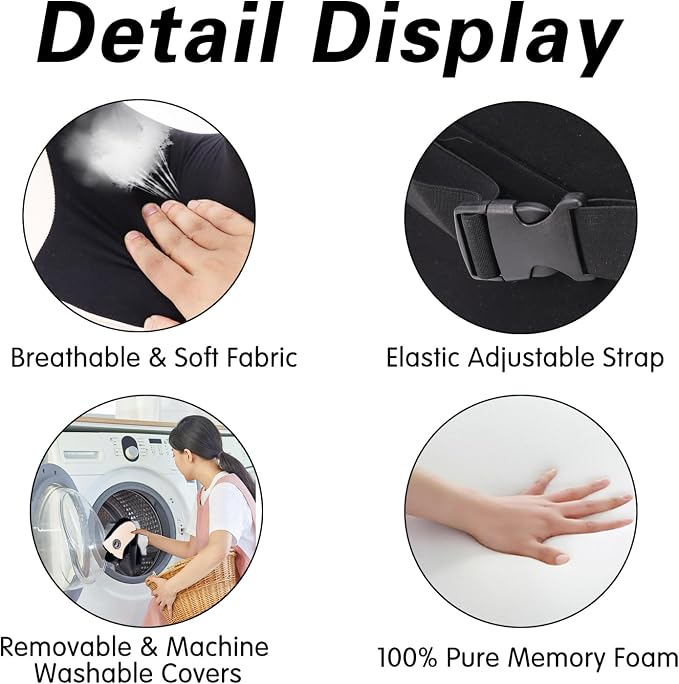 Unique U-Shaped Car Headrest Pillow, Headrest Pillow for Long Rrips, Beige | Adjustable Strap, Memory Foam & Removable Cover, Ergonomic Design Neck Support - Extreme Comfort Car Pillow for Pain Relief