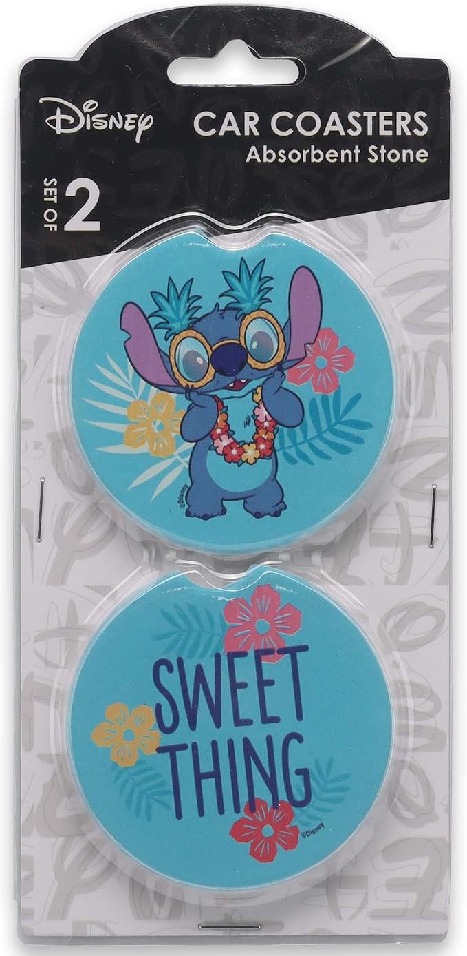Disney Lilo and Stitch Sweet Thing Ceramic Car Coasters | Fun Auto Coasters, Set of 2 for Car or Truck