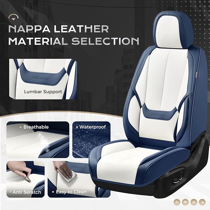 Coverado Car Seat Covers, Seat Covers for Cars, Waterproof Leather Auto Seat Protectors, Leather Car Seat Cushion, Car Interiors Accessories Universal Fit for Most Cars