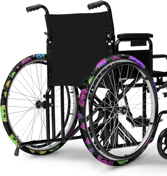 Colorful Pumpkin Wheelchair Wheel Covers Non-Slip Wheelchair Accessories Tyre Covers to Protect Floors Carpets Fits 24" Wheels Set of 2 Pairs Halloween Decorations