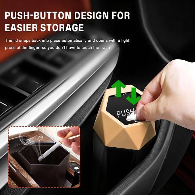 Car Trash Can with Lid, Waterproof Diamond Design Auto Cup Holder Trash Bin, Leakproof Mini Garbage Organizer for Vehicle Home Office Kitchen Bedroom, Car Accessories (Golden)