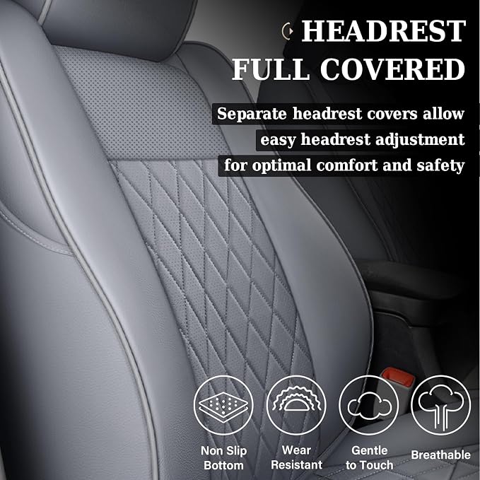 Coverado Tacoma Seat Covers, Car Seat Covers Front Seats, Leather Seat Covers for Cars Car Seat Protector Cushion Tacoma Accessories Custom Fit 2005-2023 Toyota Tacoma Double/Crew Cab(Gray)