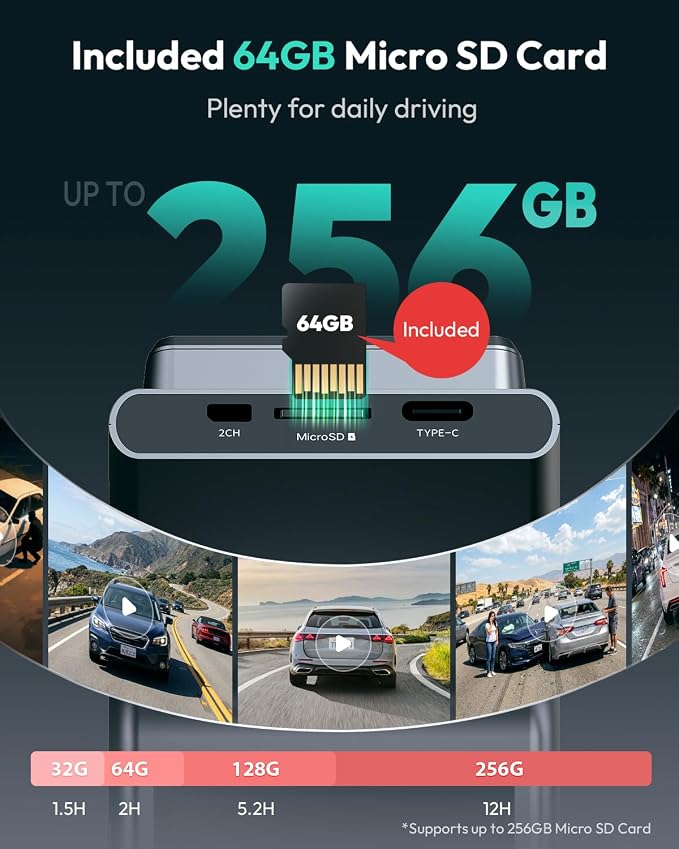 BOTSLAB G300 Plus 4K Dual Dash Cam Front and Rear [2026 Upgraded], STARVIS 2 Sensor, 64GB Card Included, Voice Control, 5GHz WiFi Dashcam Front and Rear Camera, GPS,WDR Night Vision,24H Parking Mode