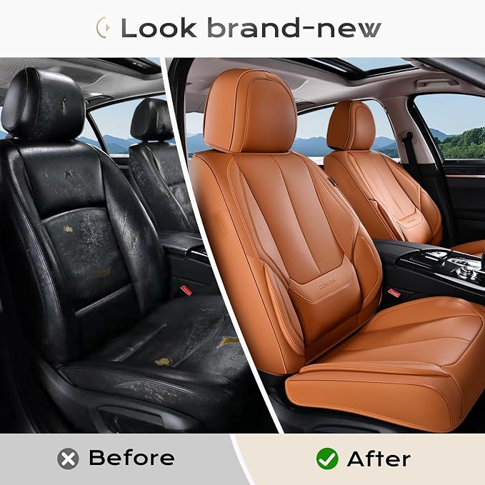 Coverado Car Seat Covers, Seat Covers for Cars, Waterproof Leather Auto Seat Protectors, Leather Car Seat Cushion, Car Interiors Accessories Universal Fit for Most Cars