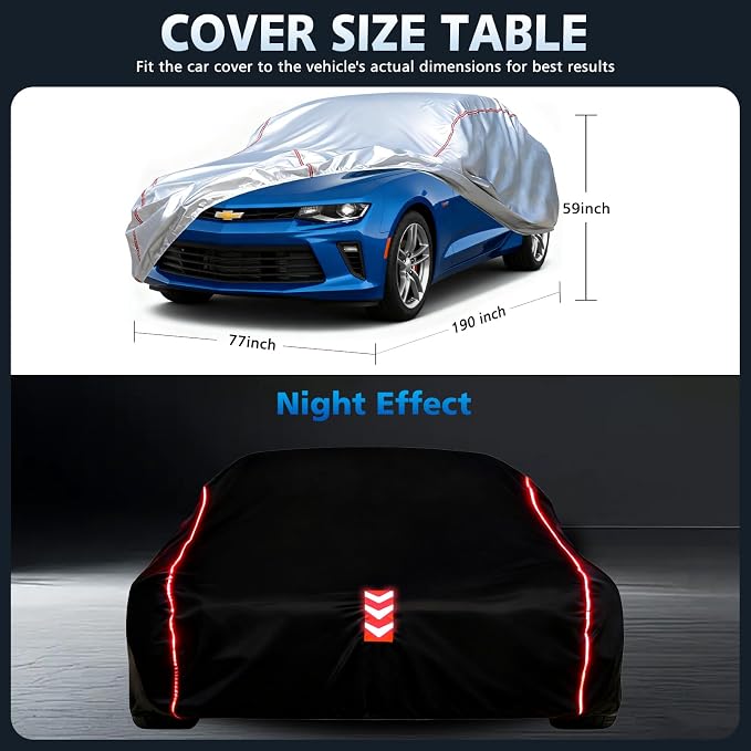 Car Cover Waterproof All Weather for Chevrolet Camaro 2010-2025,All-Around Fastening and 4 Upgrades, 120s Quick-Install for Car Cover