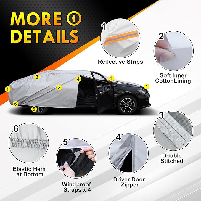 Compact SUV Car Cover Waterproof All Weather, 6 Layer Heavy Duty Universal Fit for Toyota RAV4 Corolla Cross, Mazda CX-5, Subaru Crosstrek Forester, Audi Q3 Q4, BMW X1 X2